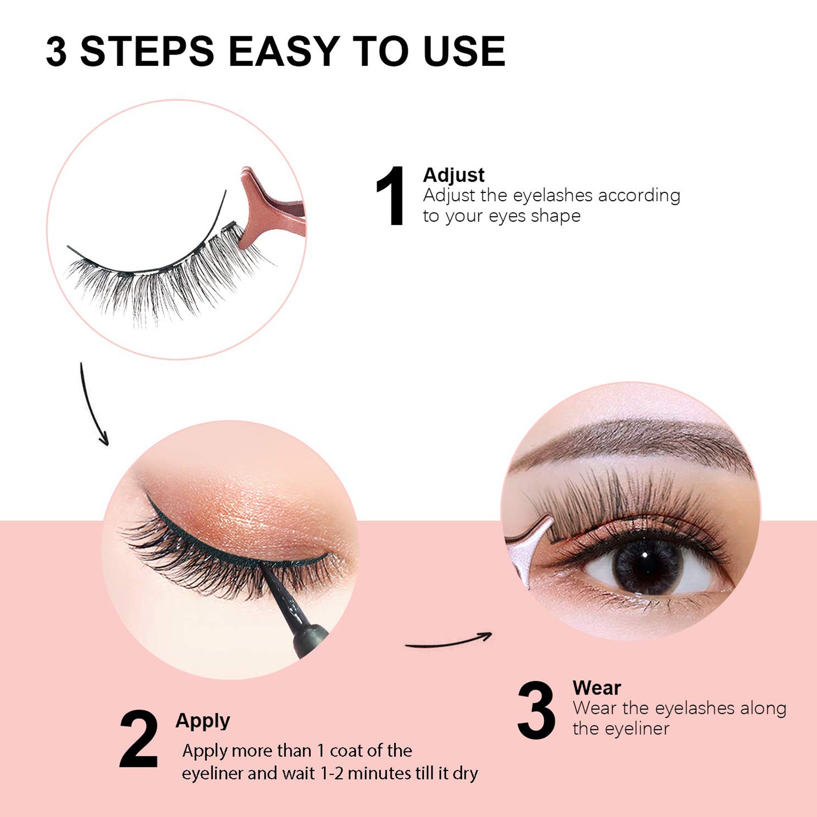 10 Piece Mixed 3D Multi-layer Magnetic False Eyelashes Set displayed with applicator and magnetic eyeliner, showcasing the elegant design and quality.