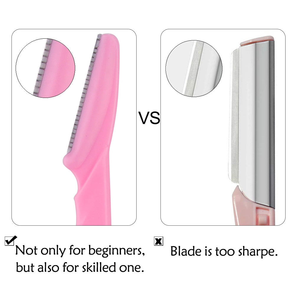 100PCS Eyebrow Shaper Portable Shaver in various colors including pink, yellow, blue, and black, showcasing its sleek design and stainless steel blades.