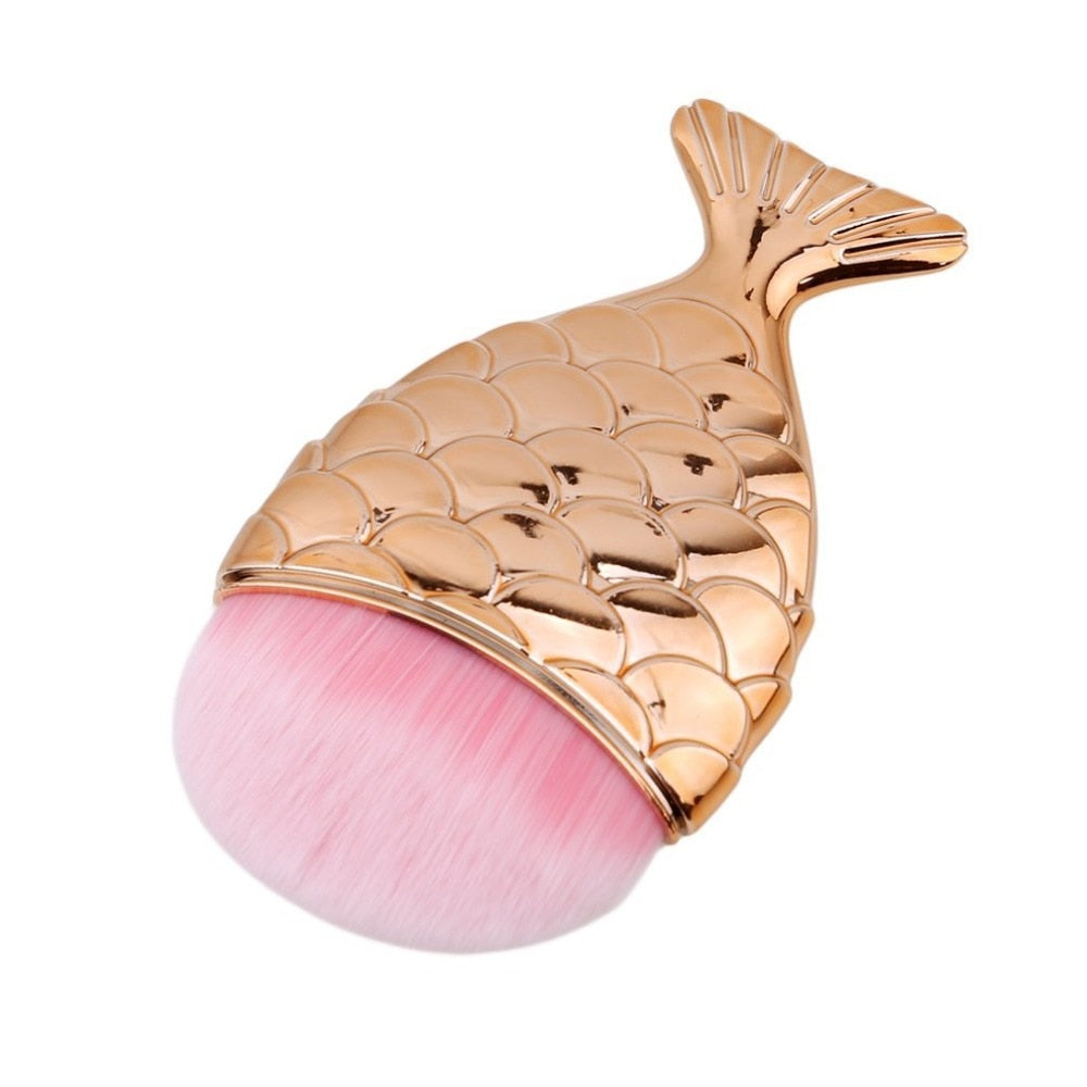 11Pcs Diamond Rose Gold Makeup Brushes Set featuring mermaid fishtail design, showcasing various brushes in elegant rose gold and purple colors.