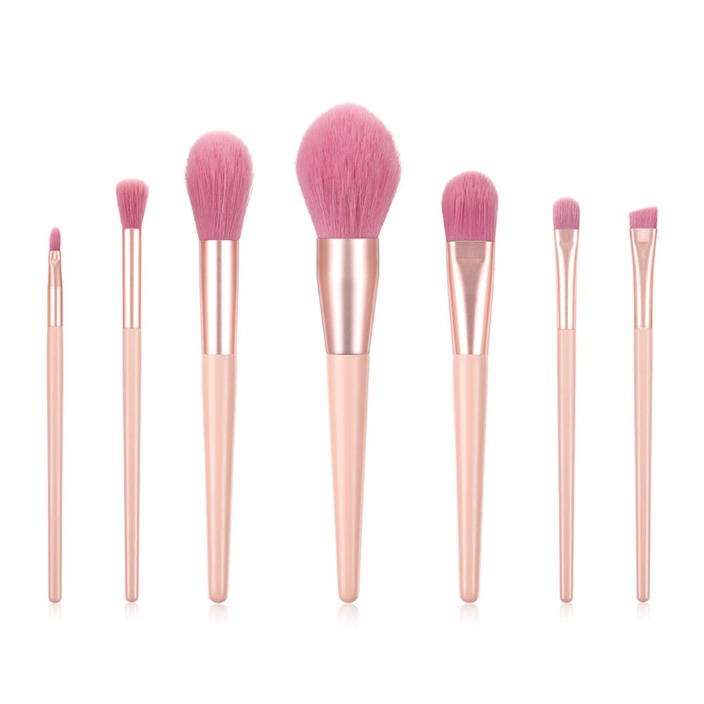 7pcs Nude Pink Makeup Brushes Kit featuring soft synthetic bristles and stylish wood handles, perfect for flawless makeup application.
