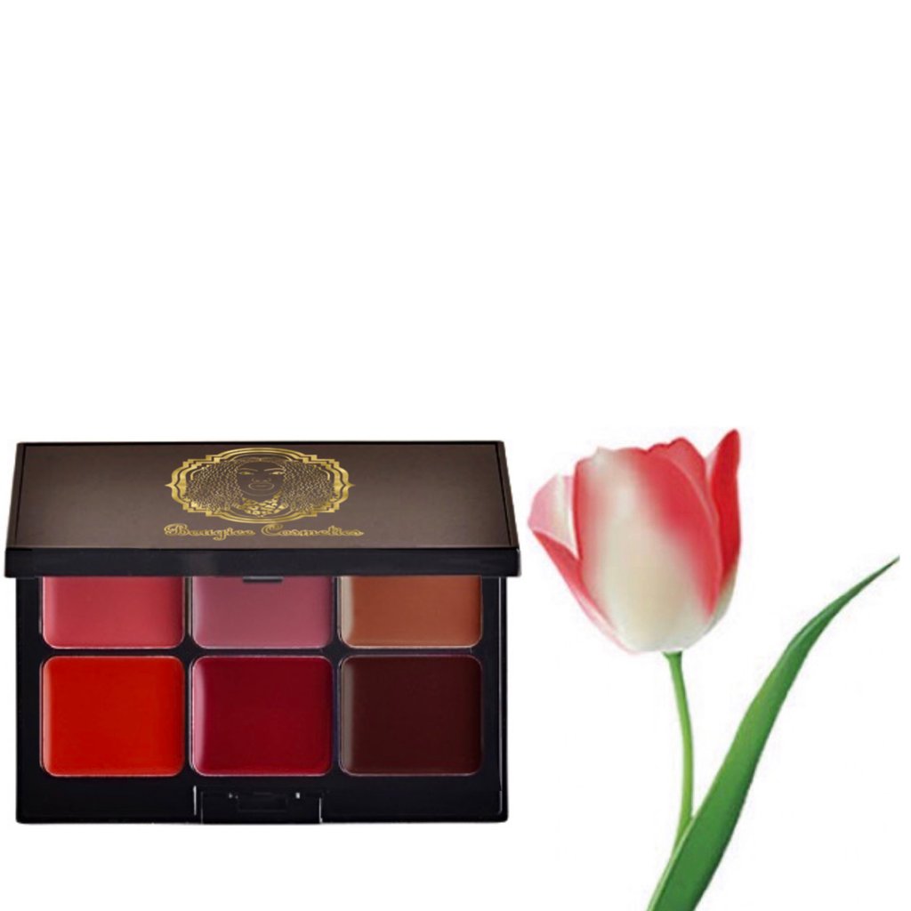 All The Pout Lip Palette featuring six vibrant shades: Pink, Mauve, Spice, Orange Red, True Red, and BlackBerry in a sleek compact design.