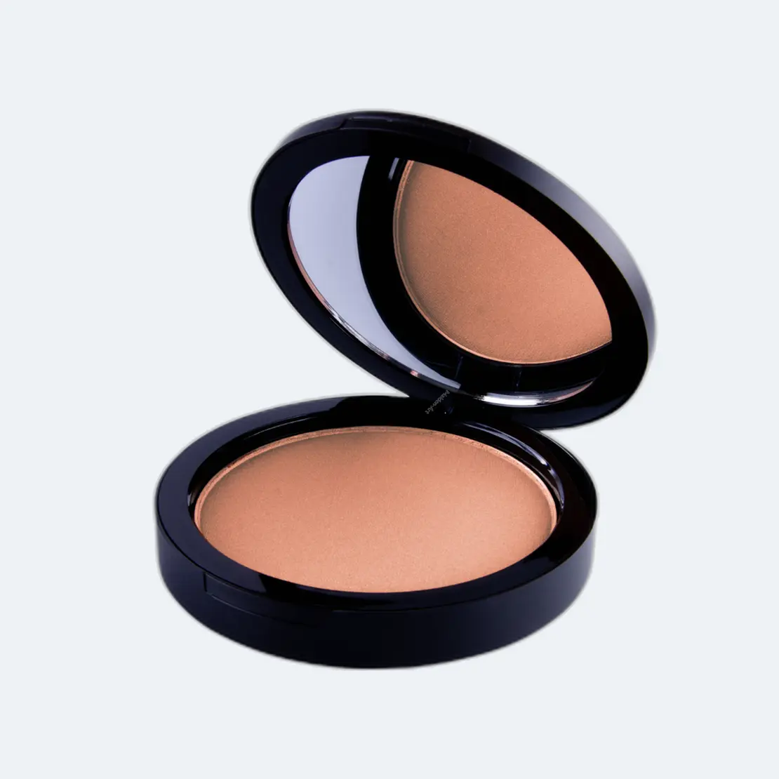 Light bronzer with a velvety smooth texture in a compact packaging, showcasing its radiant satin finish.