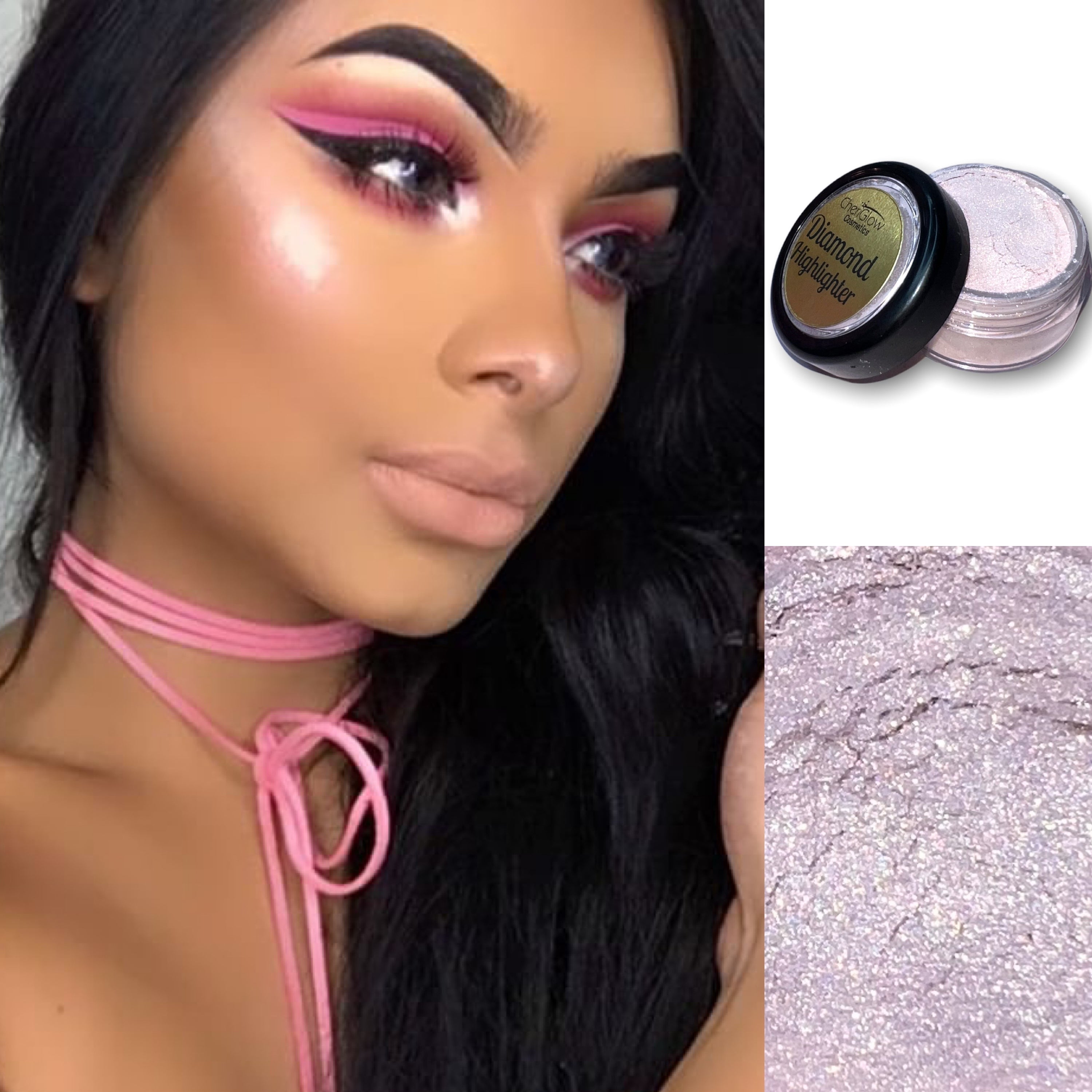 Daddy's Girl Loose Diamond Highlighter in frosty light pink shade, finely milled powder in a compact container.
