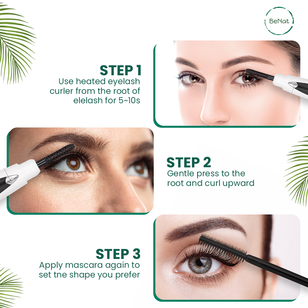 Rechargeable Electric Eyelash Curler in white color, featuring a sleek design and a low groove comb for optimal lash curling.