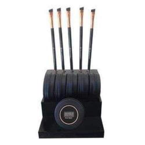 Acrylic display stand showcasing Brow Balm and angled brow brush, elegantly designed for beauty products.