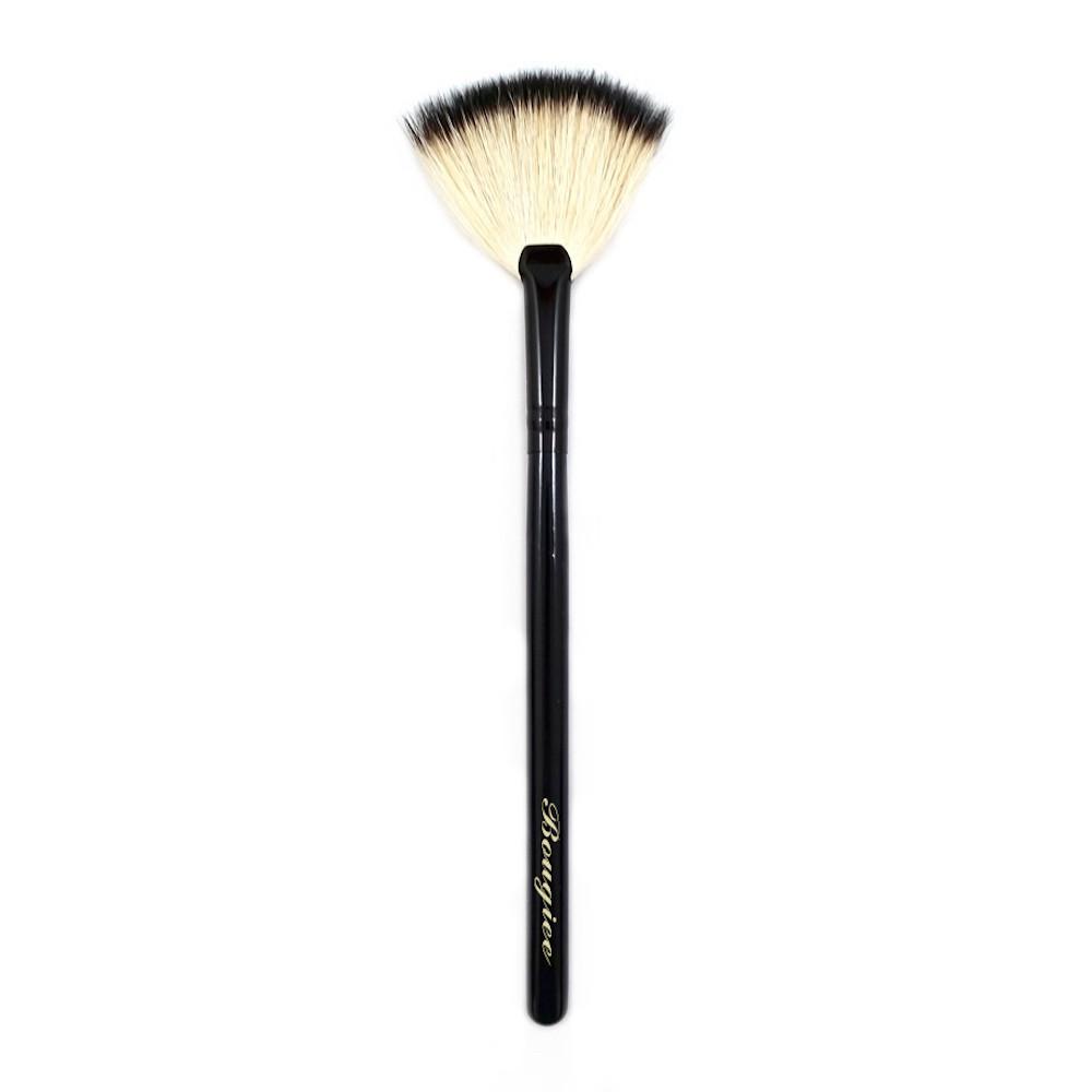 Fan Brush BK8 with ultra-soft goat hair bristles and polished black ferrule, featuring a high gloss birch wood handle.