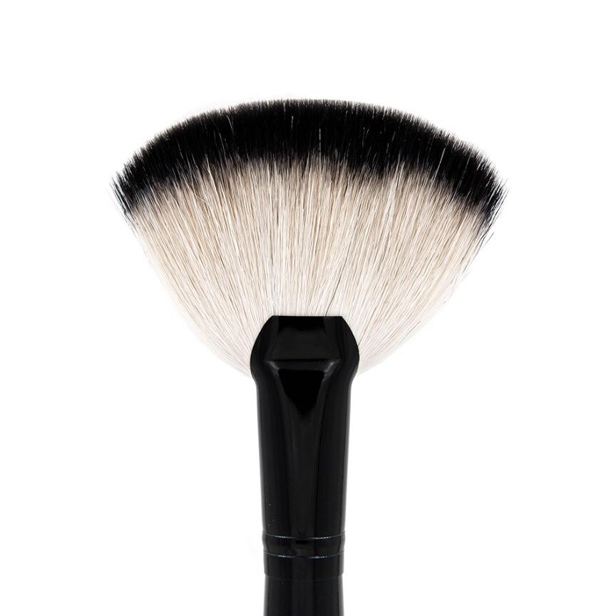 Fan Brush BK8 with ultra-soft goat hair bristles and polished black ferrule, featuring a high gloss birch wood handle.