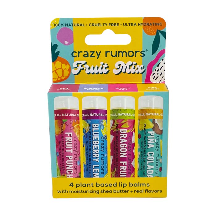 Fruit Mix - 4 Pack Gift Box featuring four colorful lip balm tubes with fruit flavors, beautifully packaged for gifting.