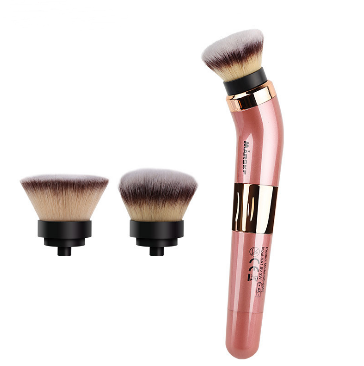 High Quality Electric Makeup Brush in pink color with 360-degree rotation feature and replaceable brush heads for flawless makeup application.