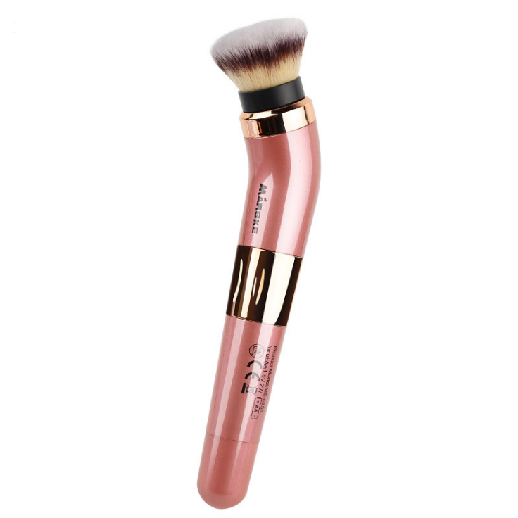 High Quality Electric Makeup Brush in pink color with 360-degree rotation feature and replaceable brush heads for flawless makeup application.