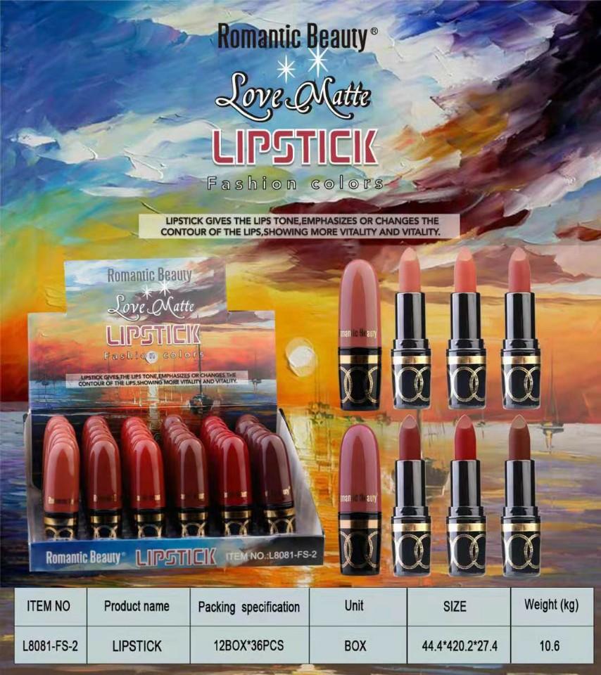 A set of six Love Matte Lipsticks in various vibrant shades, elegantly displayed in a chic packaging.