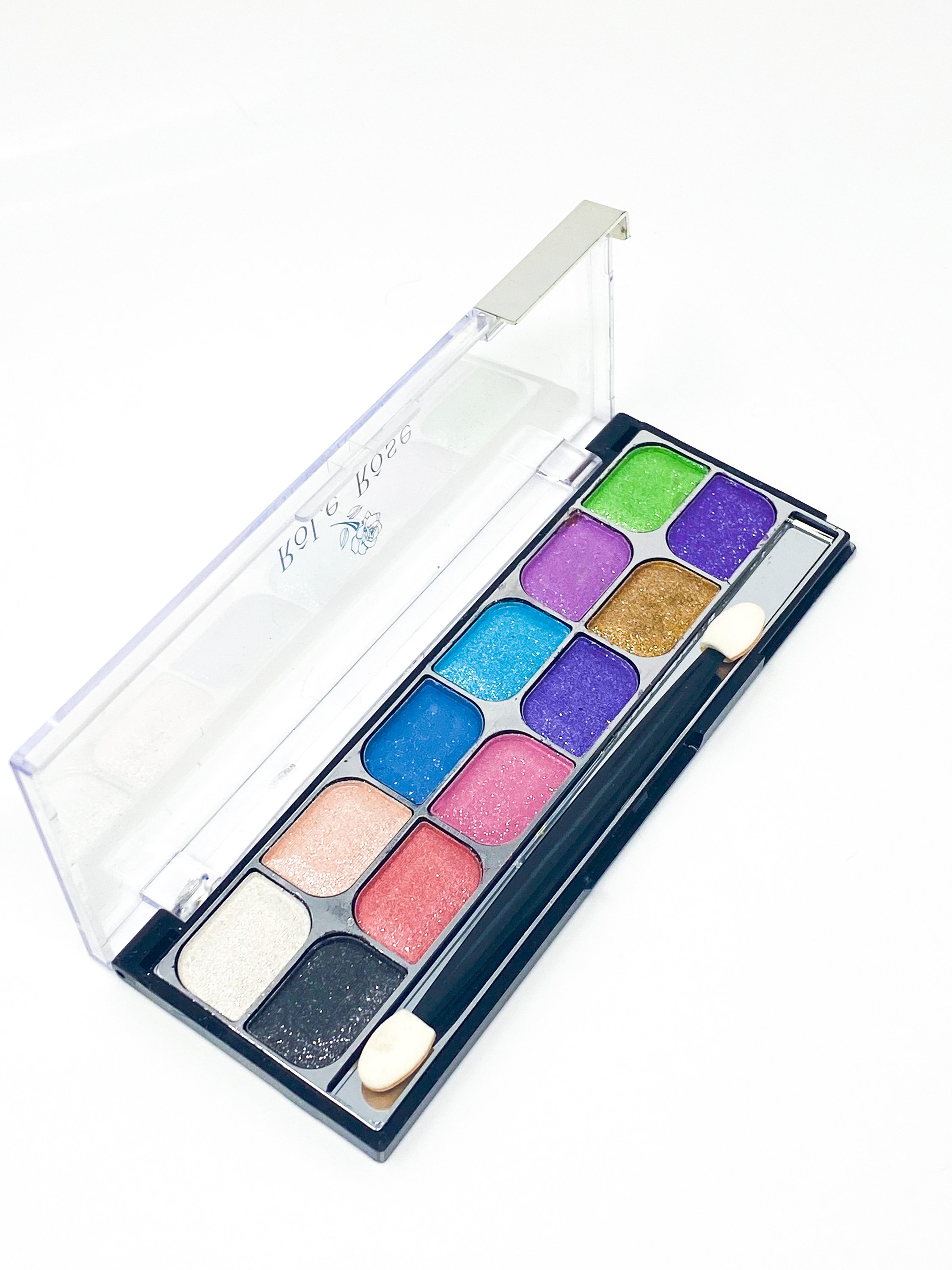 A vibrant 12 Rich Pigment Eye Shadow Palette featuring a variety of shimmering colors for versatile makeup looks.