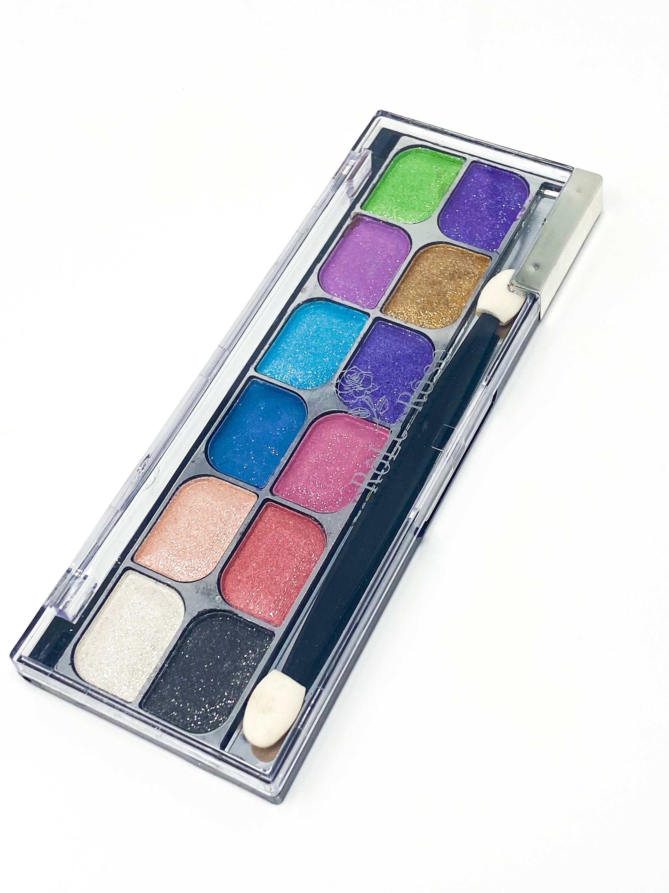 A vibrant 12 Rich Pigment Eye Shadow Palette featuring a variety of shimmering colors for versatile makeup looks.