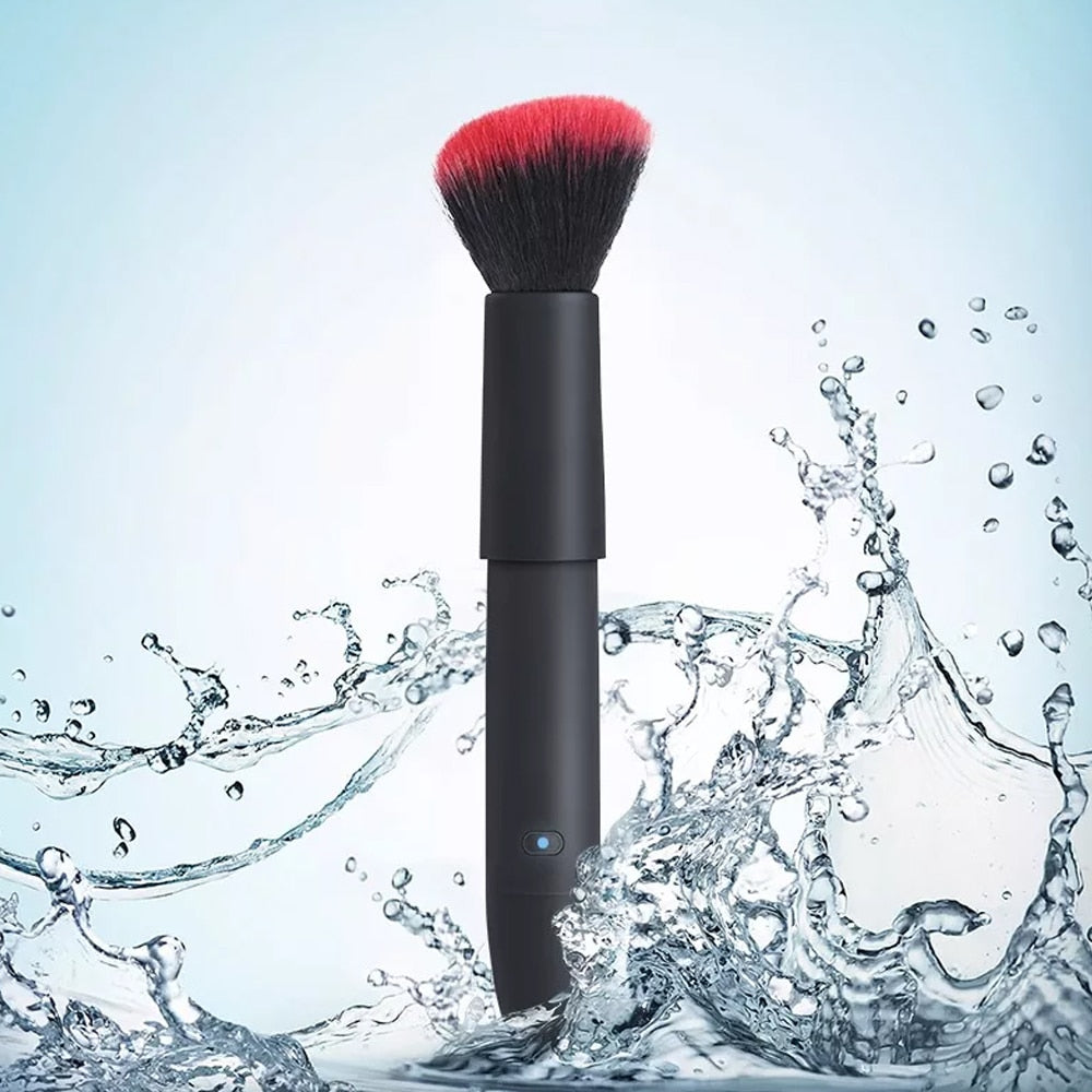 New Vibration Cosmetics Makeup Blending Brush with 10 vibration modes, featuring a sleek design and high-quality rayon bristles for flawless makeup application.