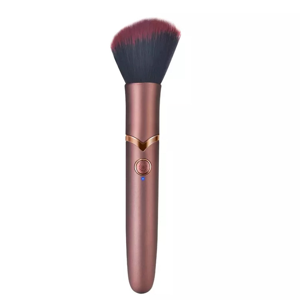 New Vibration Cosmetics Makeup Blending Brush with 10 vibration modes, featuring a sleek design and high-quality rayon bristles for flawless makeup application.