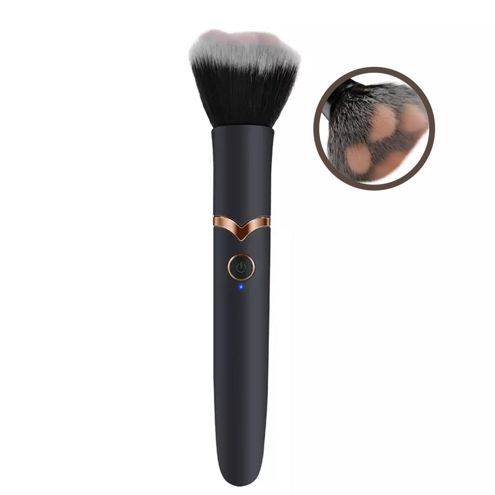 New Vibration Cosmetics Makeup Blending Brush with 10 vibration modes, featuring a sleek design and high-quality rayon bristles for flawless makeup application.