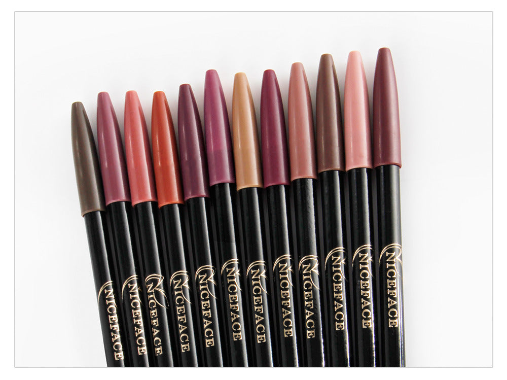 NICEFACE Nude Color Lip Pencil set showcasing 12 waterproof shades for lip lining.