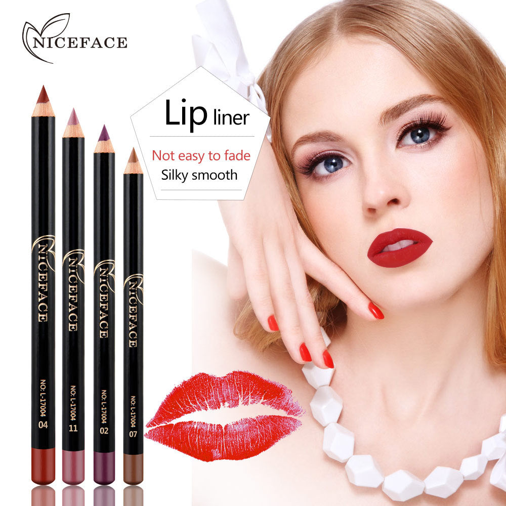 NICEFACE Nude Color Modified Lip Liner set showcasing 12 waterproof shades in elegant packaging.