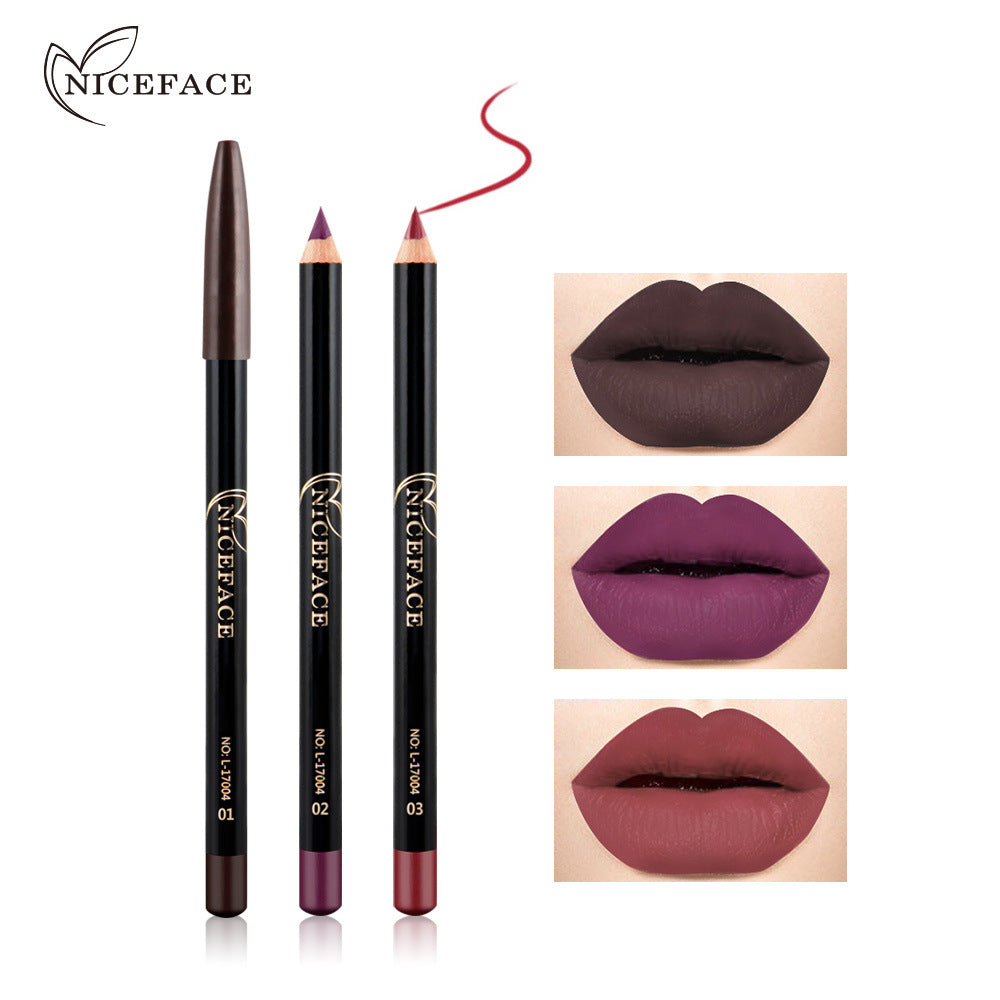 NICEFACE Nude Color Modified Lip Liner set showcasing 12 waterproof shades in elegant packaging.