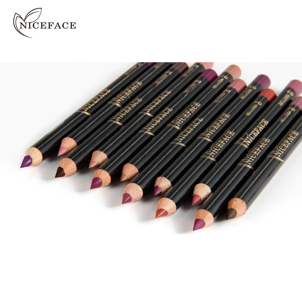 NICEFACE Nude Color Modified Lip Liner set showcasing 12 waterproof shades in elegant packaging.