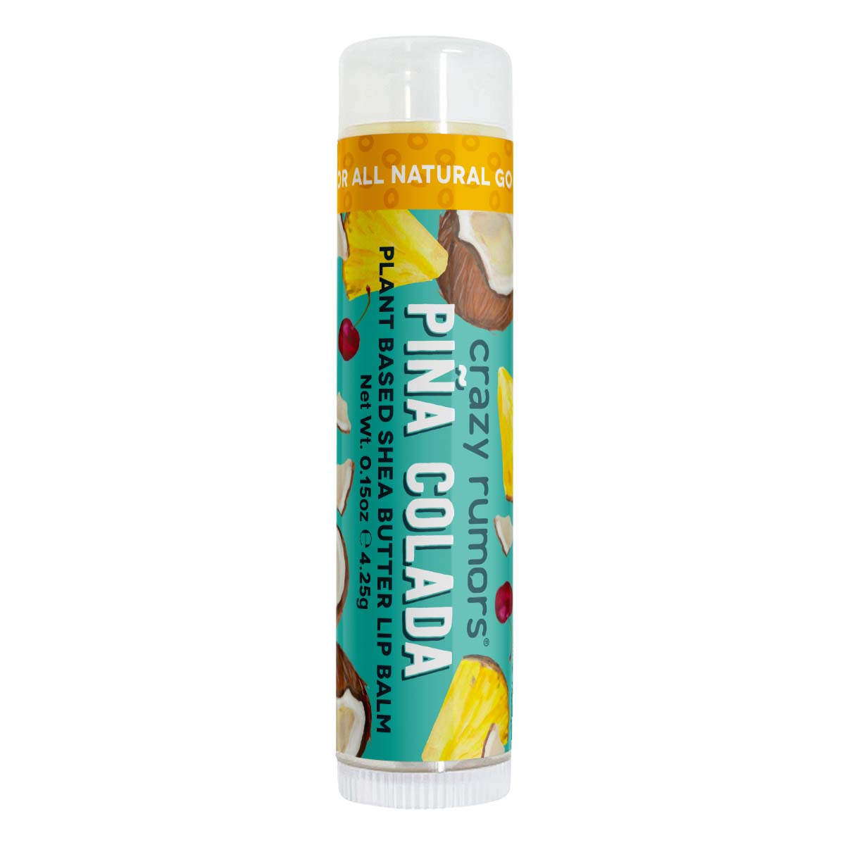 A vibrant Piña Colada product in a 0.15oz tube, featuring tropical pineapple and coconut imagery.