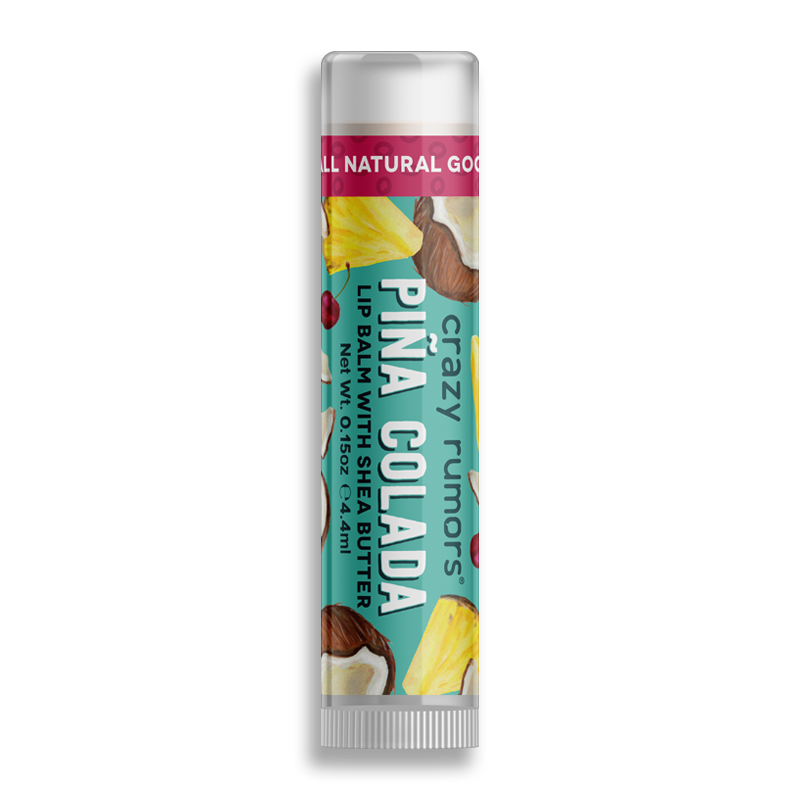 A vibrant Piña Colada product in a 0.15oz tube, featuring tropical pineapple and coconut imagery.