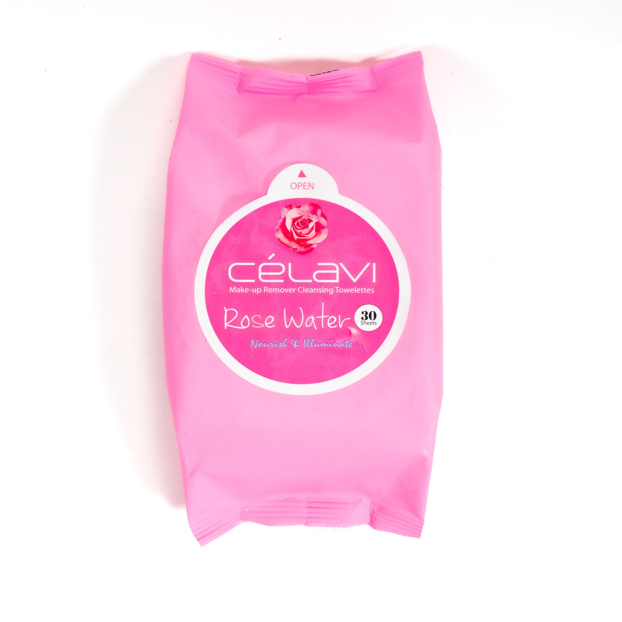A pack of Rose Oil Nourishing Cleansing Wipes featuring a floral design, showcasing the product's natural ingredients and gentle cleansing properties.