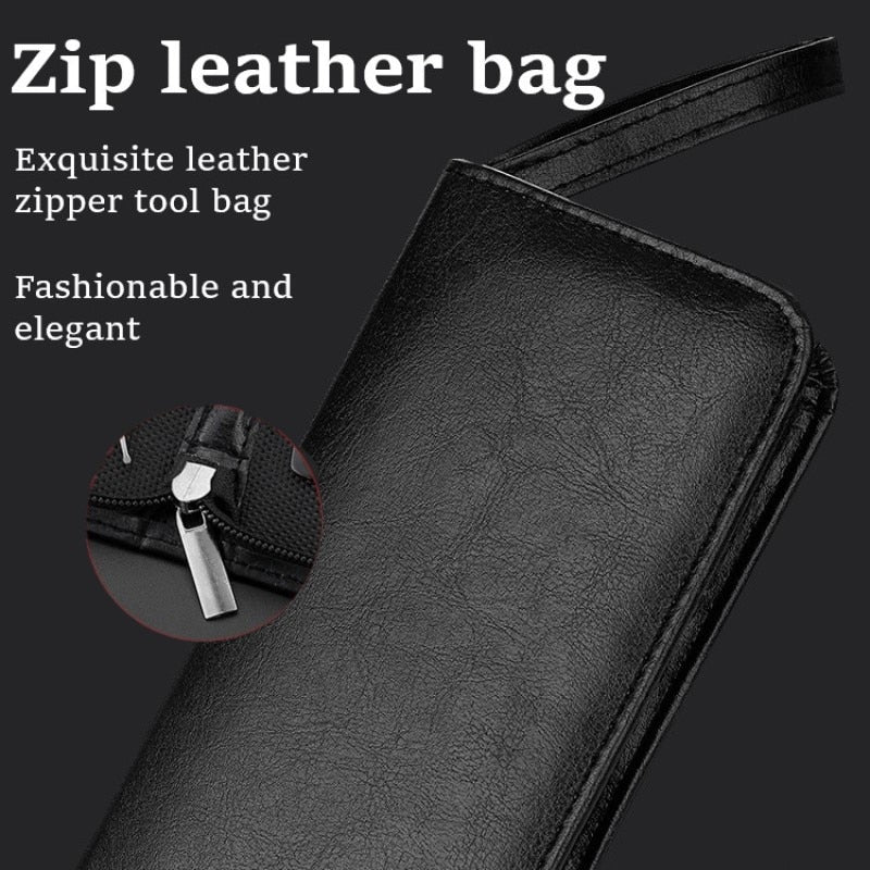 10 Pcs Professional Nail Cutter Pedicure Scissors Set displayed in a stylish leather zipper bag, showcasing various stainless steel tools for nail care.