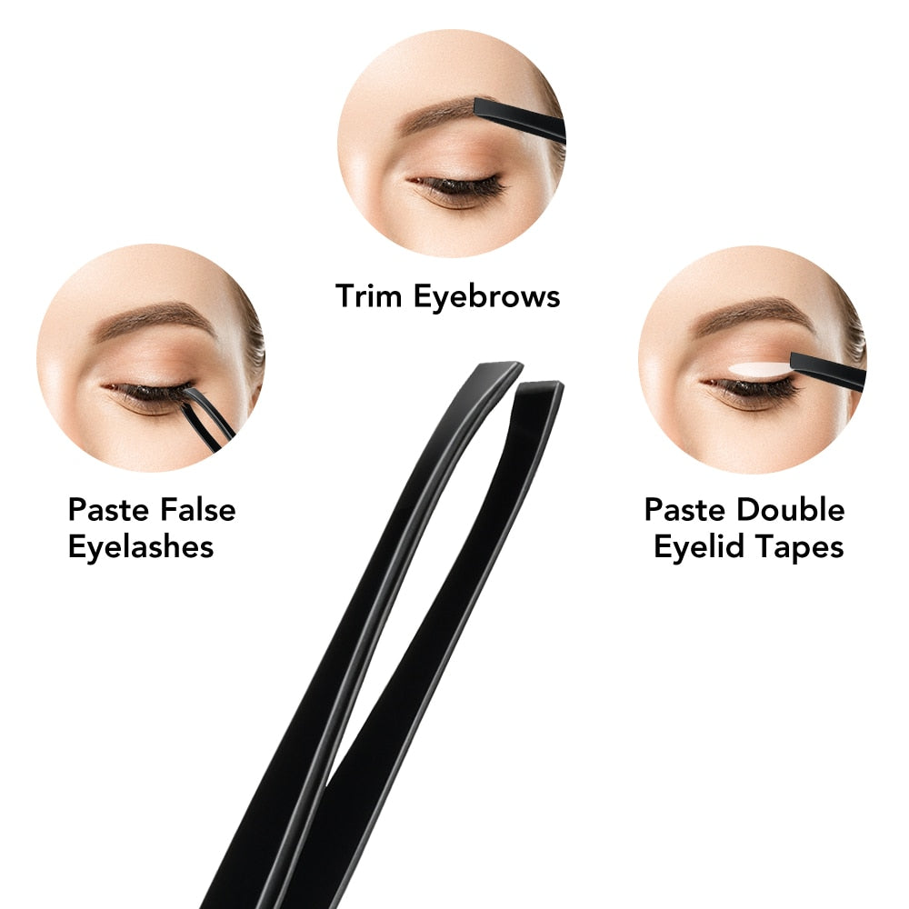 11Pcs Professional Eyebrow Trimming Tool Set including razors, scissors, tweezers, and brushes in a compact zipper bag.