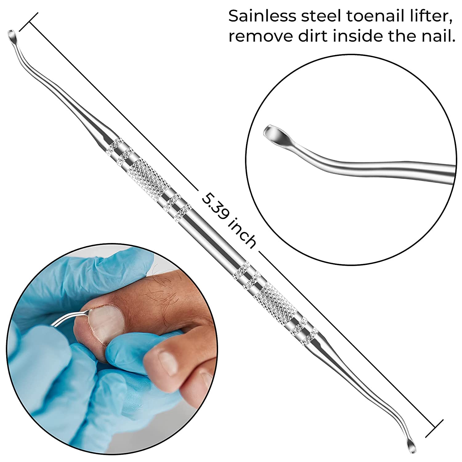 11-piece ingrown toenail tools kit featuring stainless steel tools for nail care and pedicure, including clippers, lifters, and a nail file.