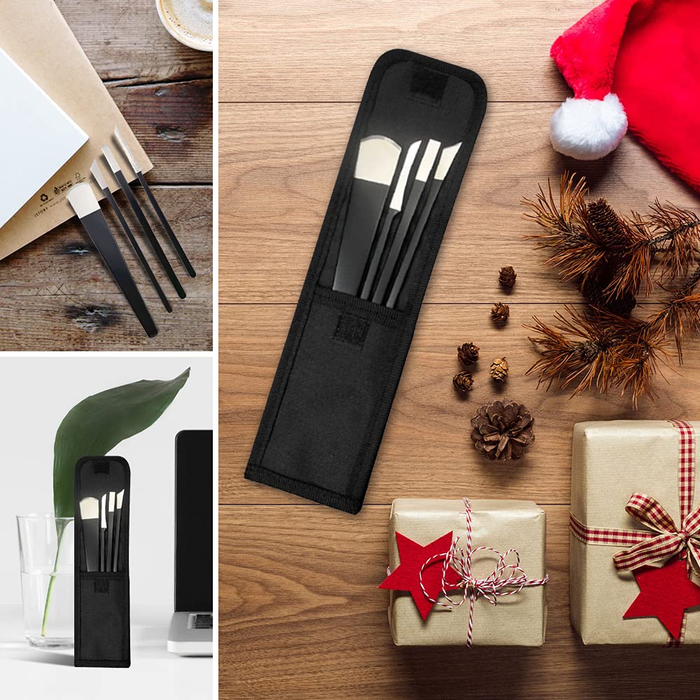 4-piece black stainless steel pedicure knife set including various specialized tools for nail care.