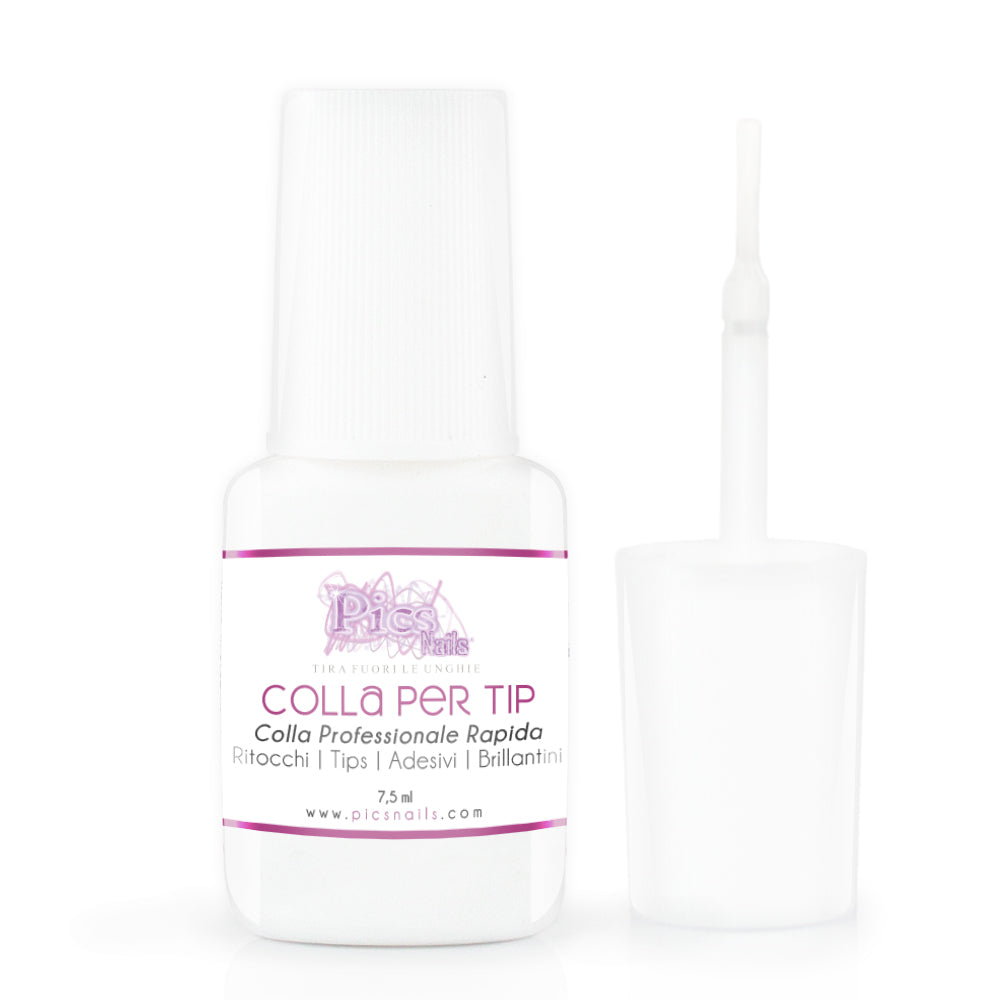 Colla per Unghie Professionale Extra Forte in confezione da 7,5 g con pennellino per applicazione.