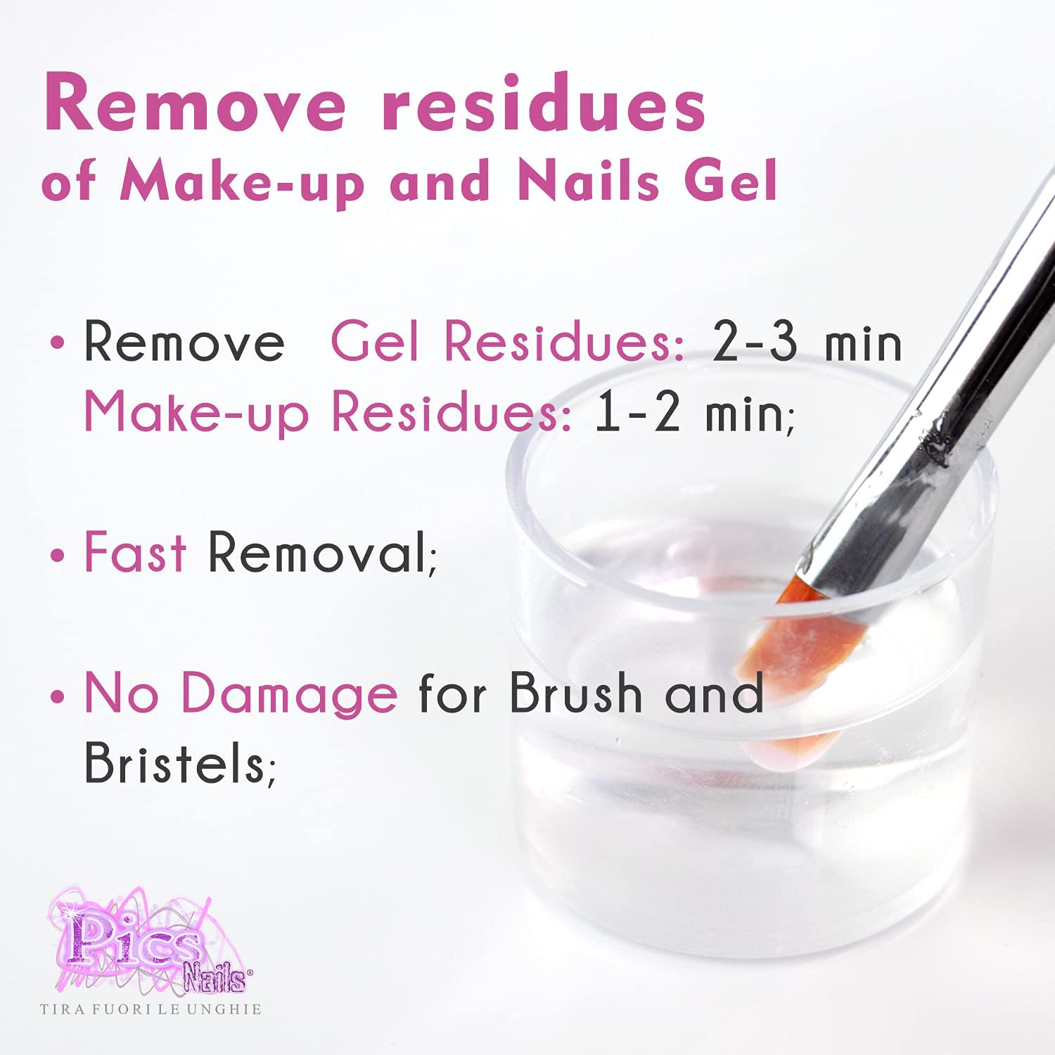 Detergente Pulizia Pennelli Unghie e Trucco 2in1 in bottiglia da 100 ml, ideale per la pulizia di pennelli per trucco e unghie.