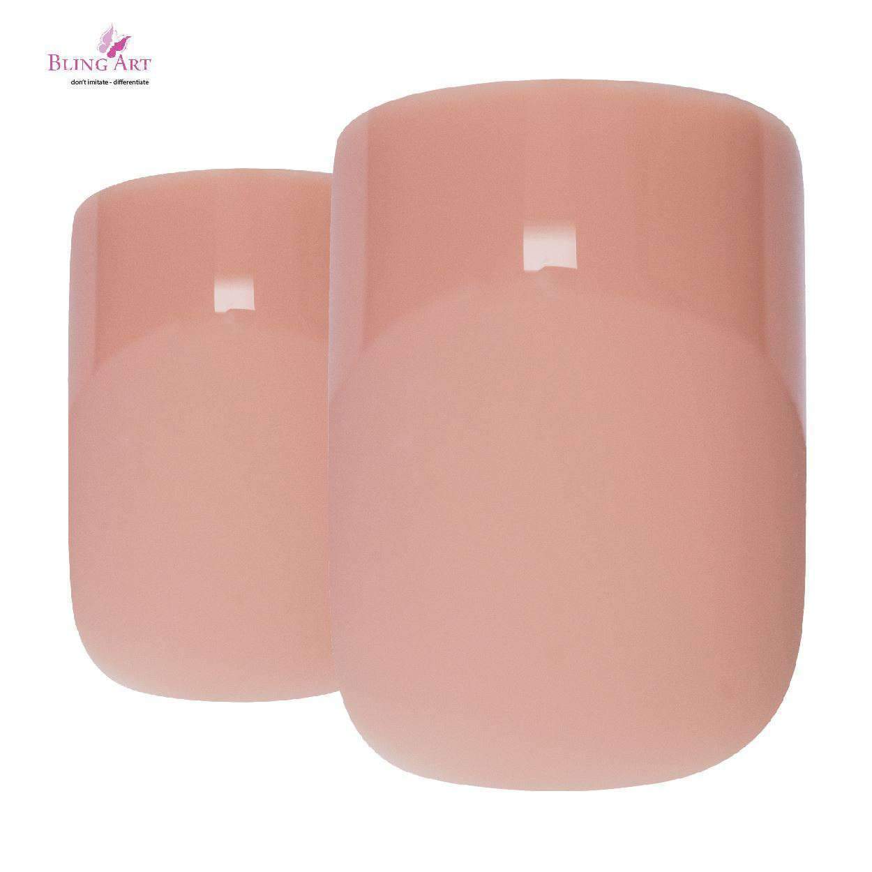 Bling Art Beige Matte French Squoval false nails displayed in a stylish arrangement, showcasing their medium length and chic matte finish.