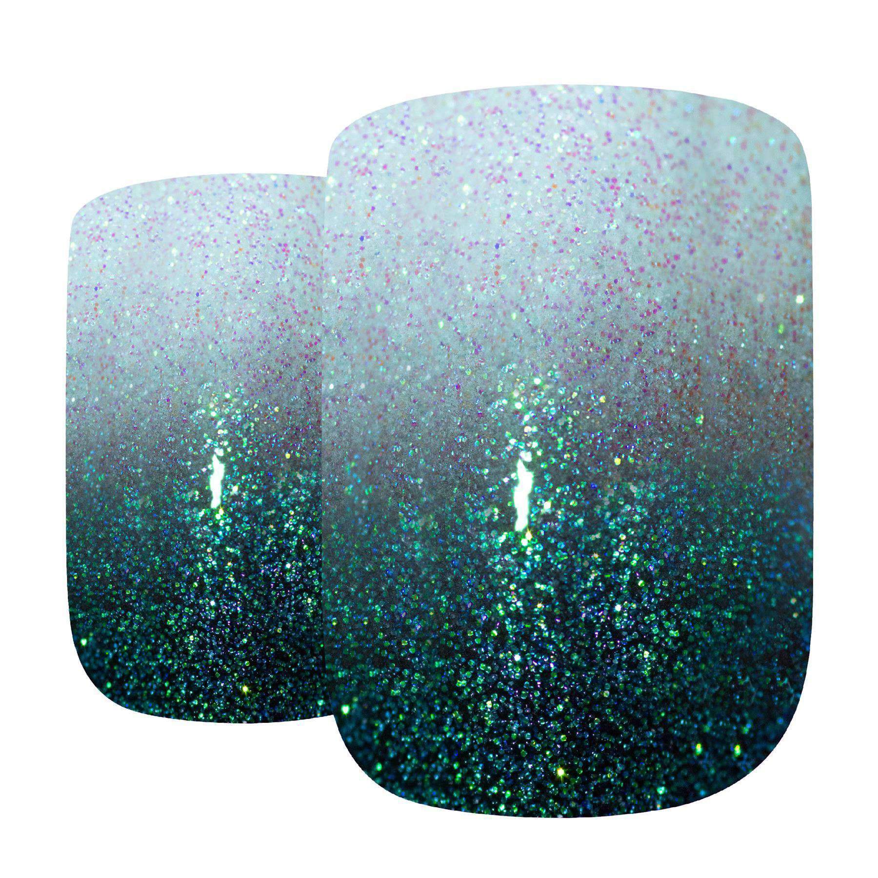 Bling Art Black Gel Ombre French Squoval false nails set, featuring 24 medium acrylic tips with a glossy ombre finish from black to white, including glue and nail care tools.