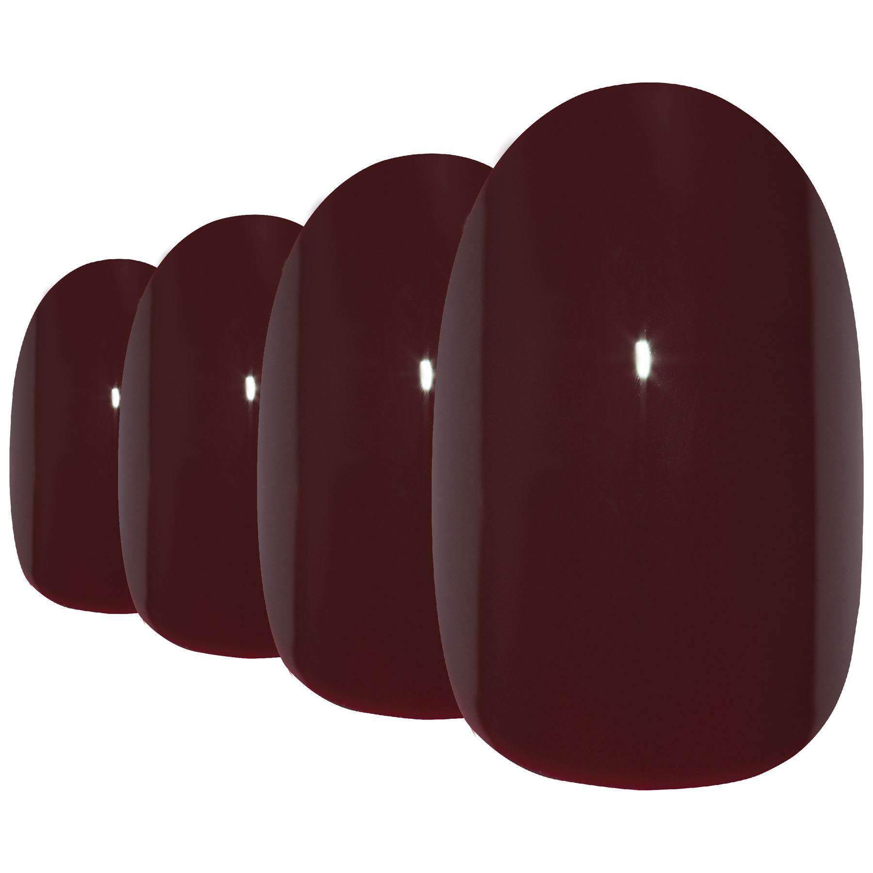 Bling Art Red Brown Polished Oval Medium Fake Acrylic Nails set with glue, nail file, and cuticle stick.