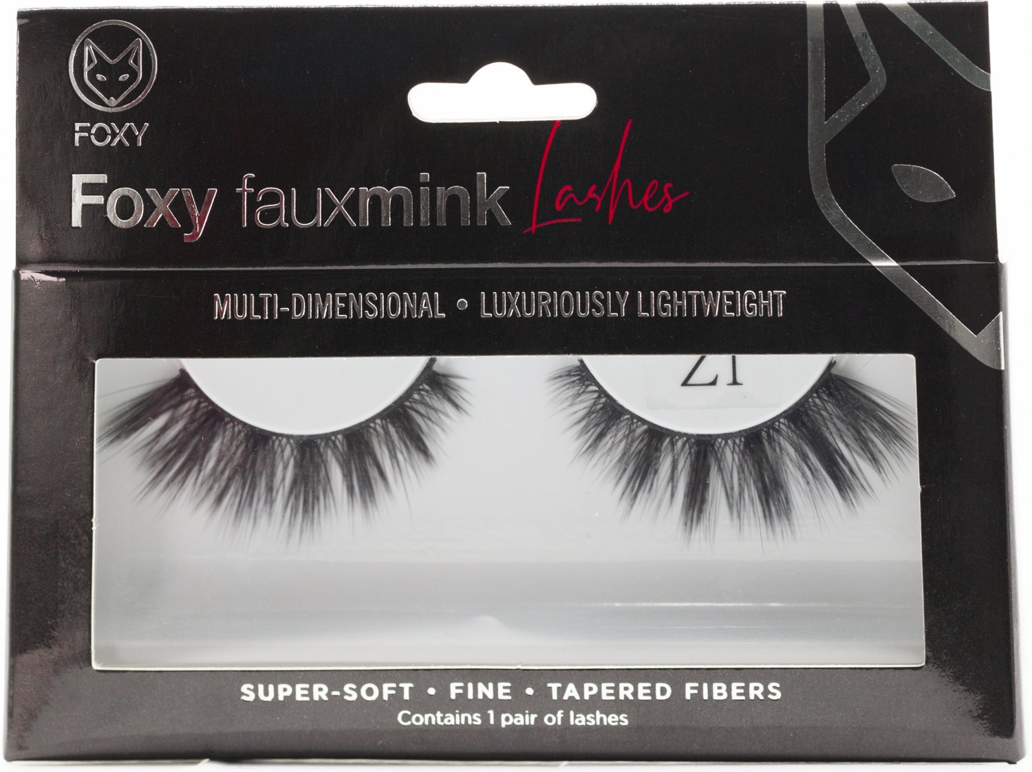 Foxy Faux Mink Eyelashes Model Z1 displayed on a white background, showcasing their full and flared design with a light cotton band.