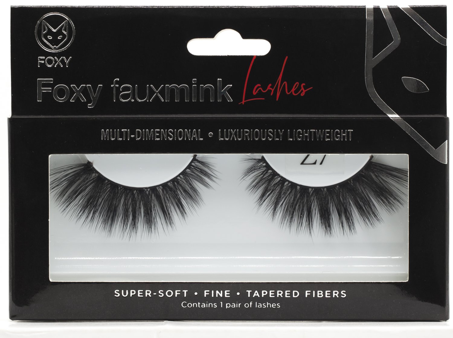 Foxy Faux Mink Eyelashes Model Z7 displayed on a white background, showcasing their full and flared design with a light cotton band.
