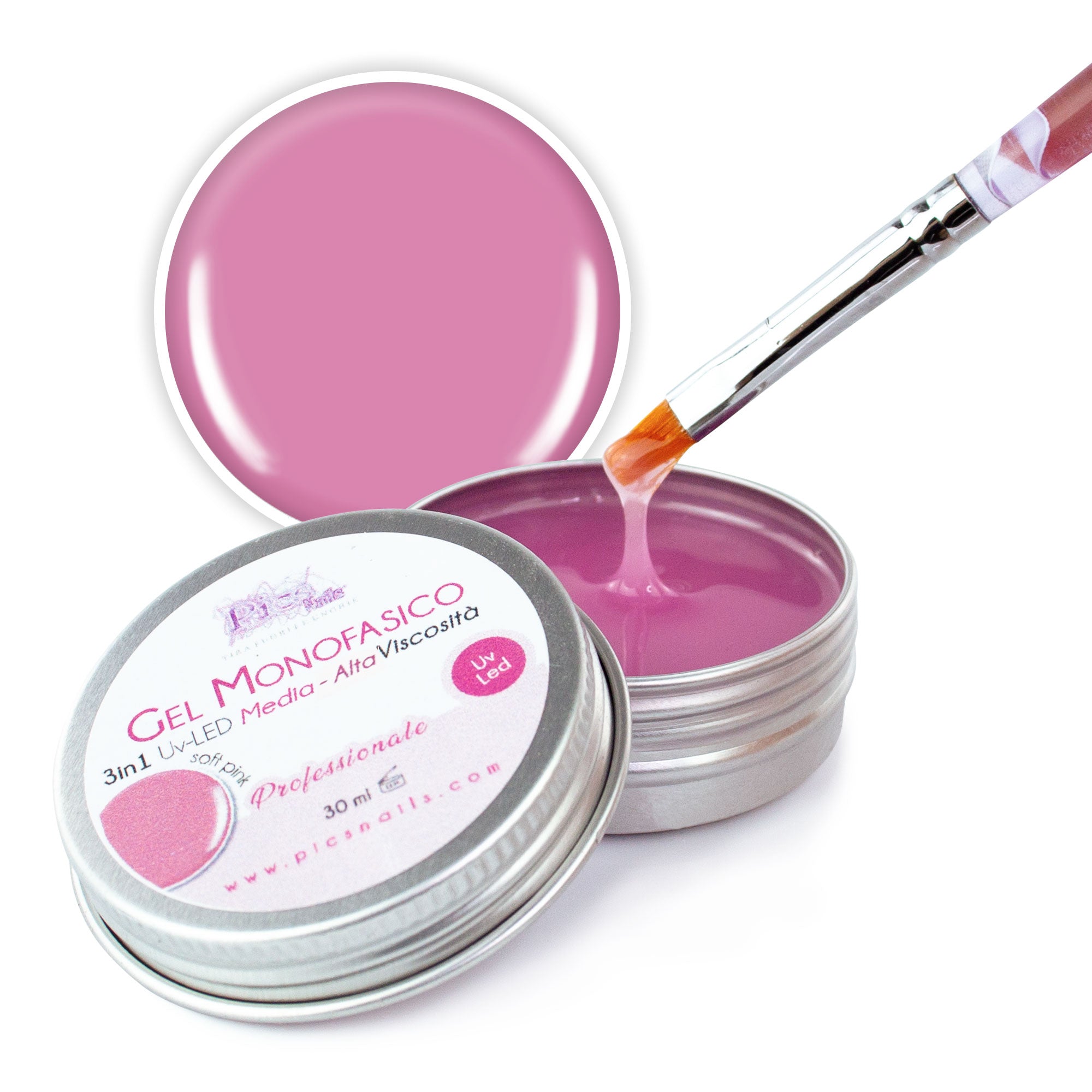 Gel Costruttore Monofasico UV-LED 3in1 Rosa Clear M.V. in flacone da 30 ml, ideale per la ricostruzione delle unghie.