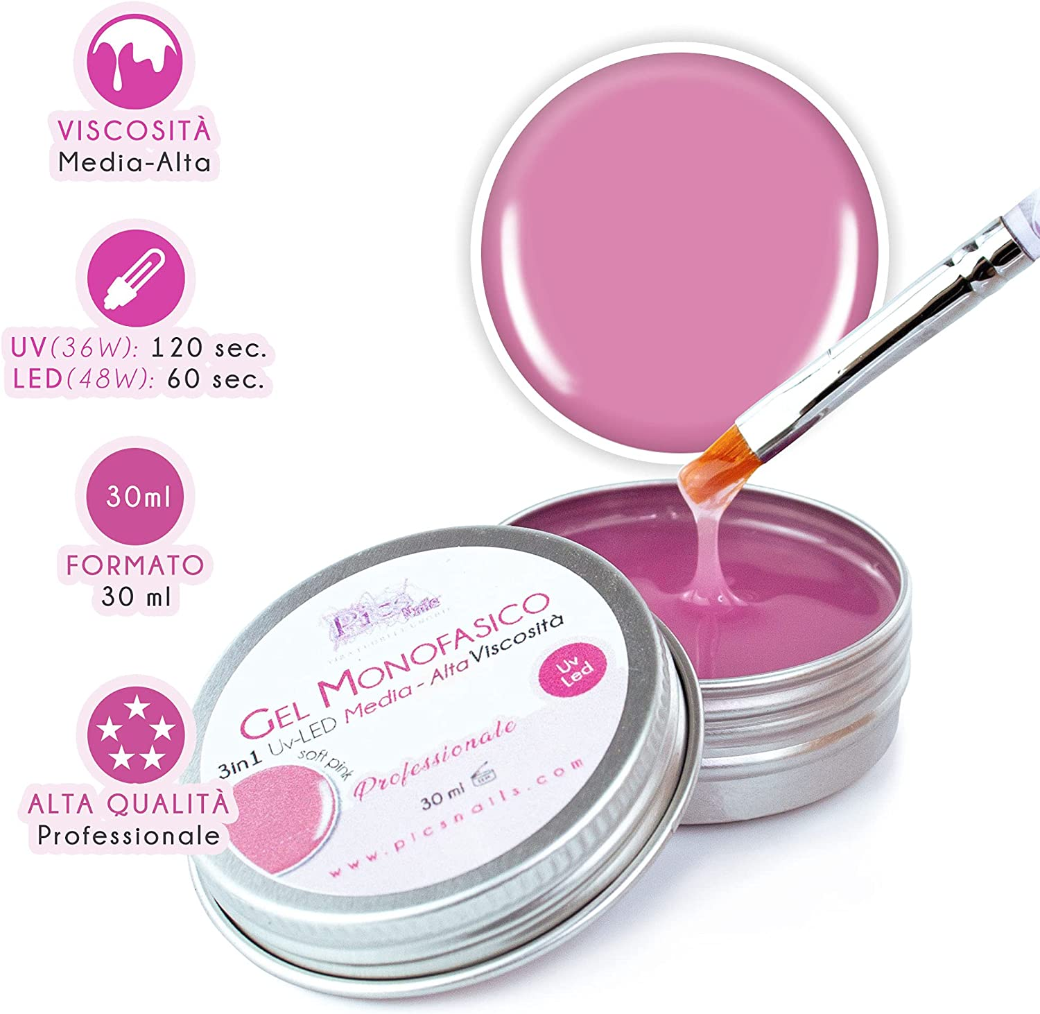 Gel Costruttore Monofasico UV-LED 3in1 Rosa Clear M.V. in flacone da 30 ml, ideale per la ricostruzione delle unghie.