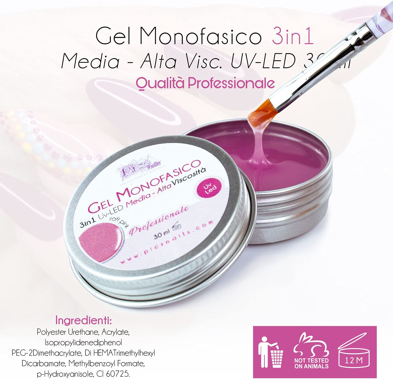 Gel Costruttore Monofasico UV-LED 3in1 Rosa Clear M.V. in flacone da 30 ml, ideale per la ricostruzione delle unghie.