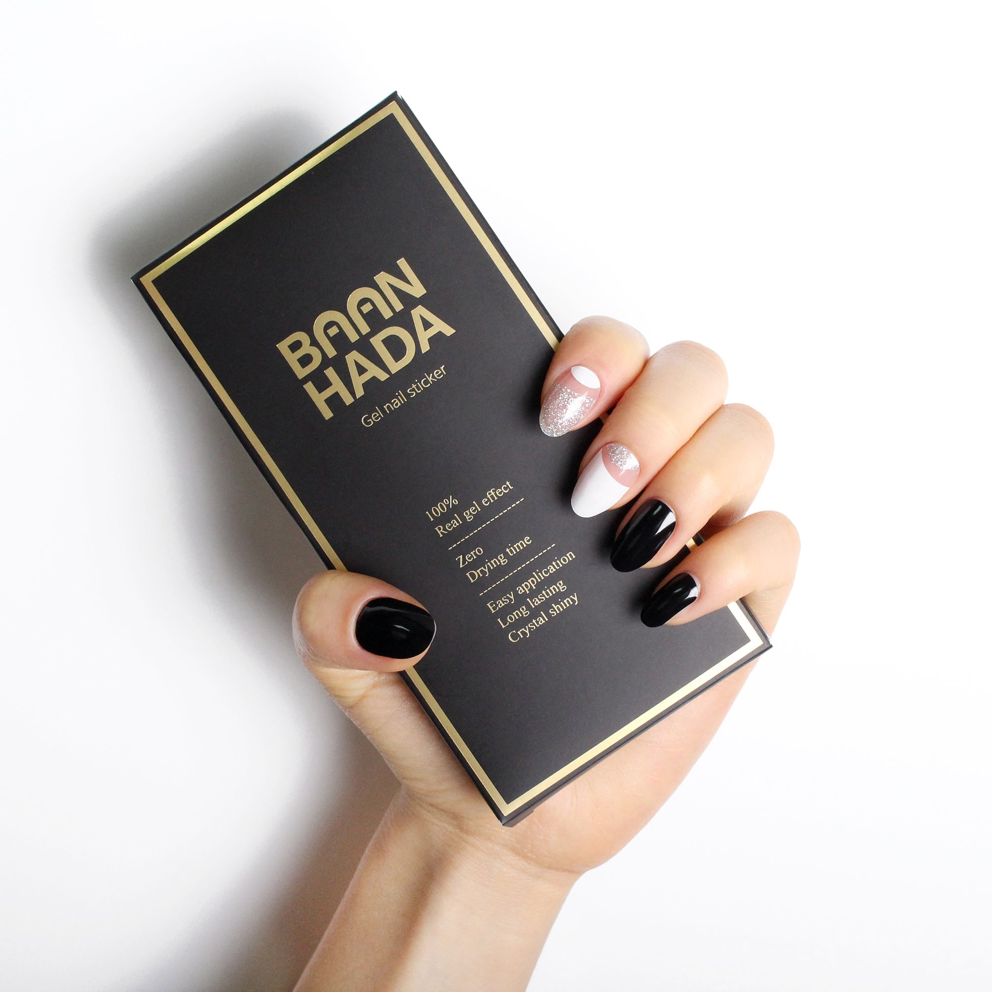 Milky Way self-adhesive nail polish strips showcasing various creative designs and sizes in a pack.