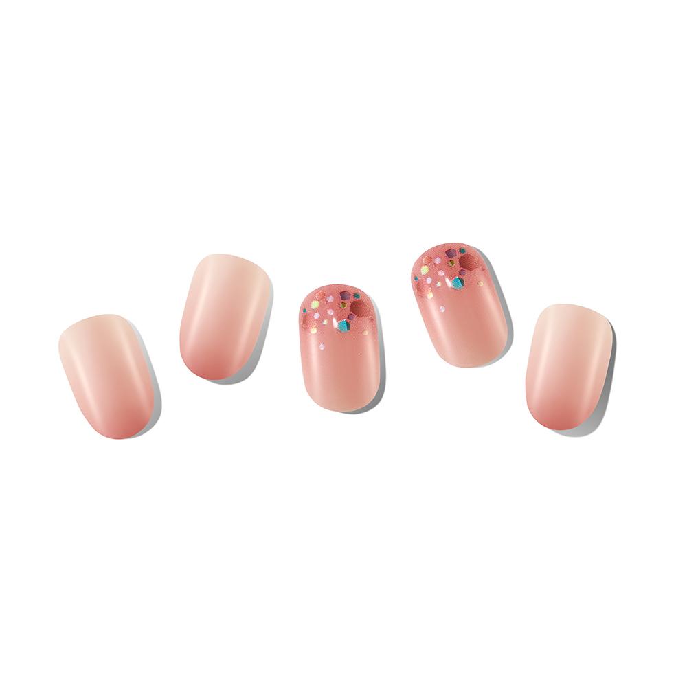 Pink Melody nail polish strips in various sizes, showcasing creative designs and vibrant colors for a stylish manicure.