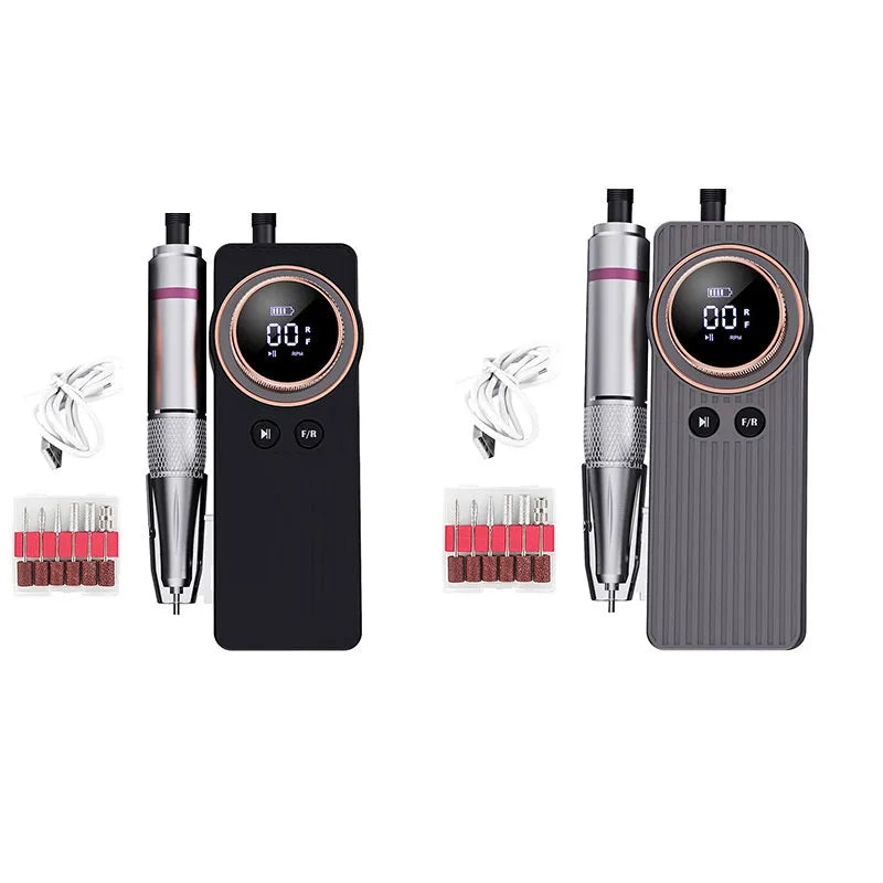Portable USB Rechargeable 35000RPM Nail Polisher with ergonomic design and LCD screen, ideal for professional nail art.