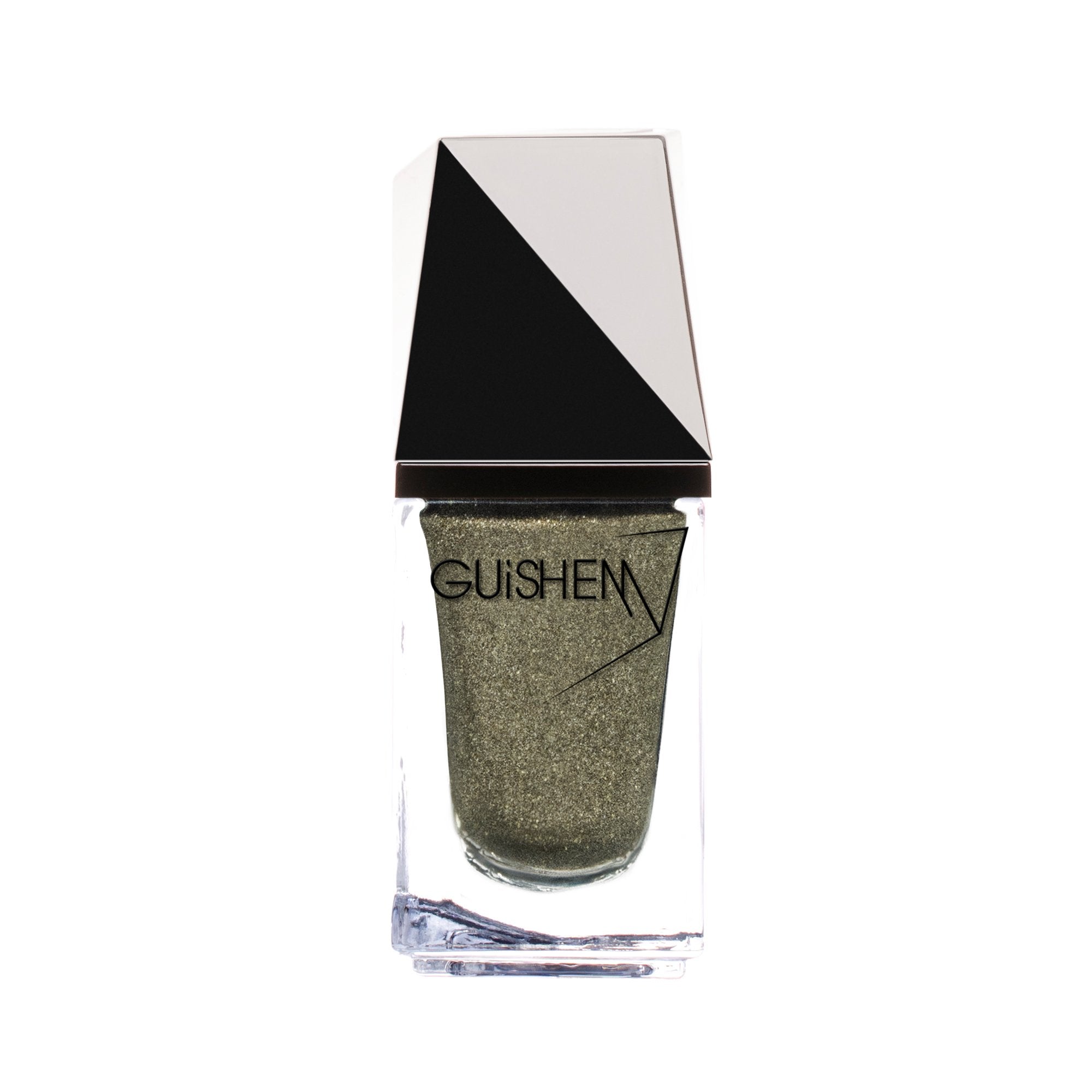 GUiSHEM Premium Nail Lacquer in Frosted Almond - 630, showcasing a light gold sugar effect in a stylish glass bottle.