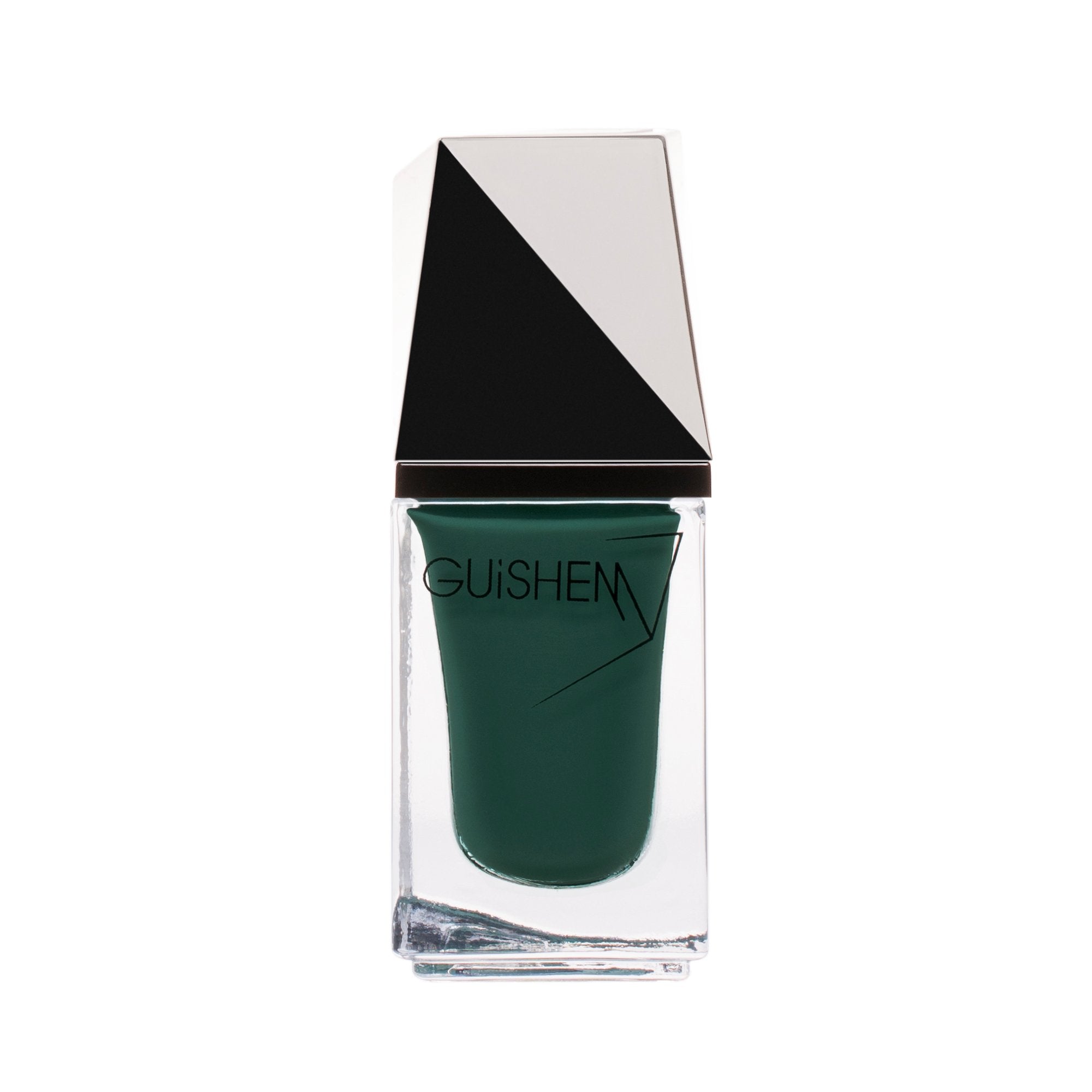 GUiSHEM Premium Nail Lacquer in Lagoon, a teal green crème nail polish in a modern glass bottle with a custom brush applicator.