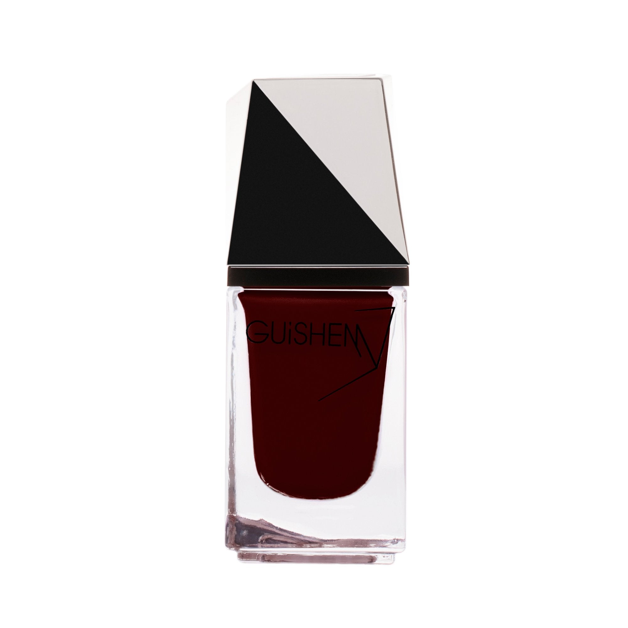 GUiSHEM Premium Nail Lacquer in Sangria - 271, a burgundy crème nail polish in a stylish glass bottle with a custom brush applicator.
