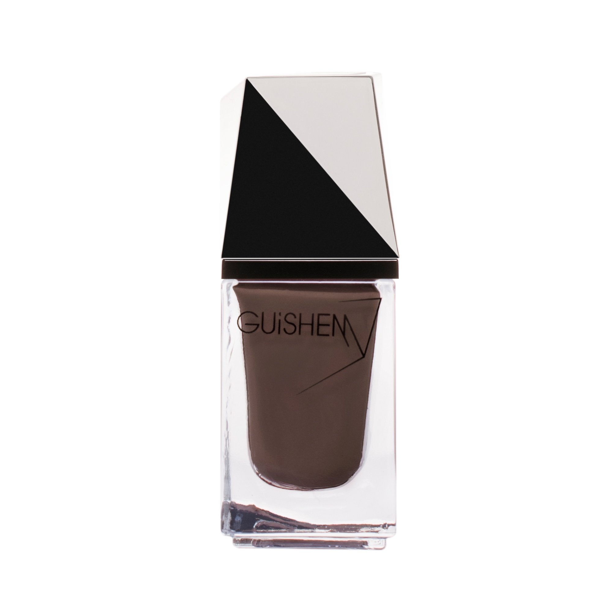 GUiSHEM Premium Nail Lacquer in Tiramisu - 331, showcasing a sleek glass bottle with a custom brush, featuring a creamy taupe color.