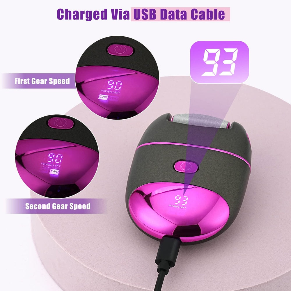 Professional Pedicure Tools Electric Foot File with adjustable speeds and multiple roller heads for effective dead skin removal.