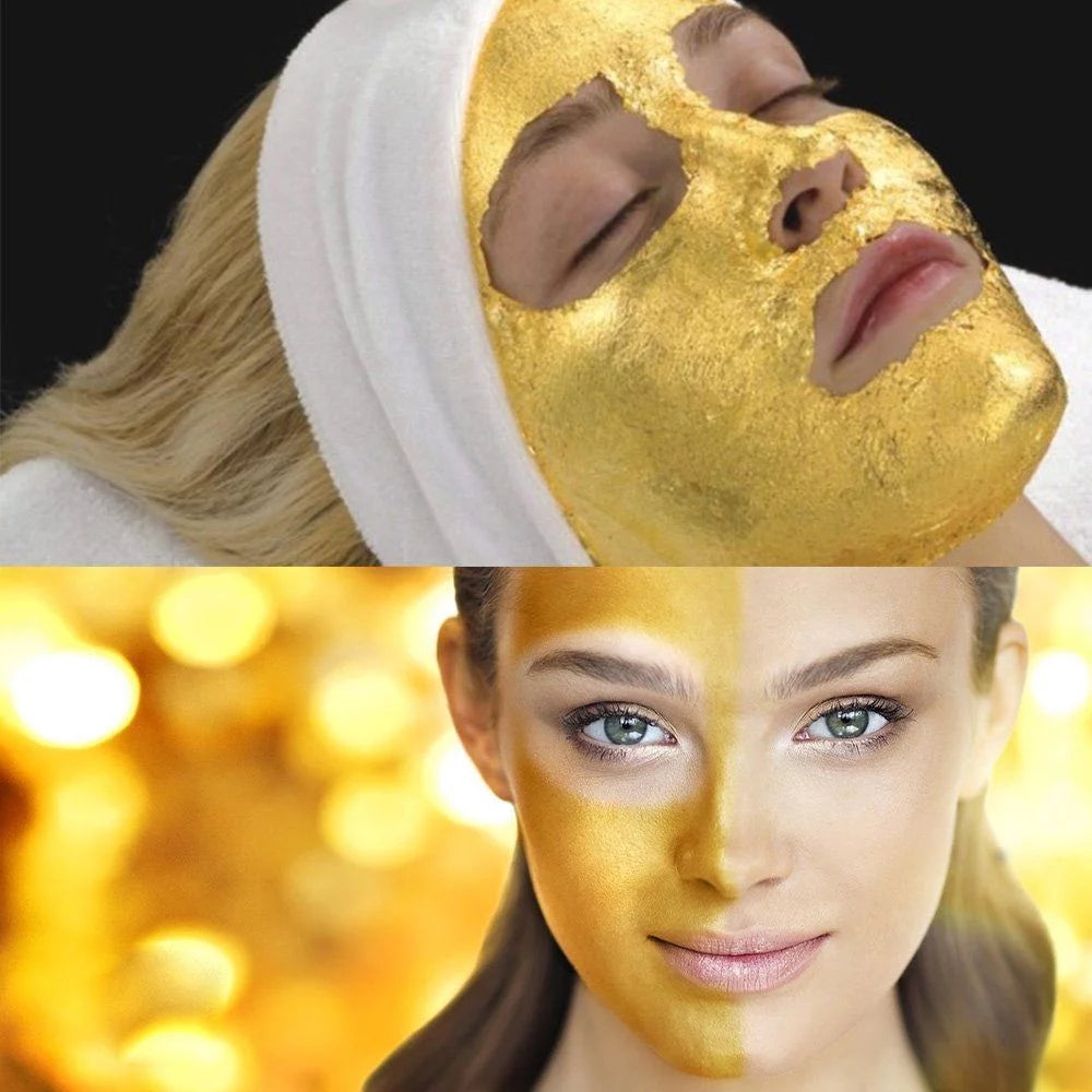 24K Gold Collagen Facial Mask and Gold Serum set, showcasing luxurious packaging and product details.